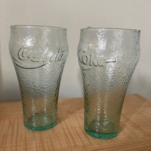 Vintage Coca Cola Light Green Bubble Glasses 6" set of 2. Excellent Condition.